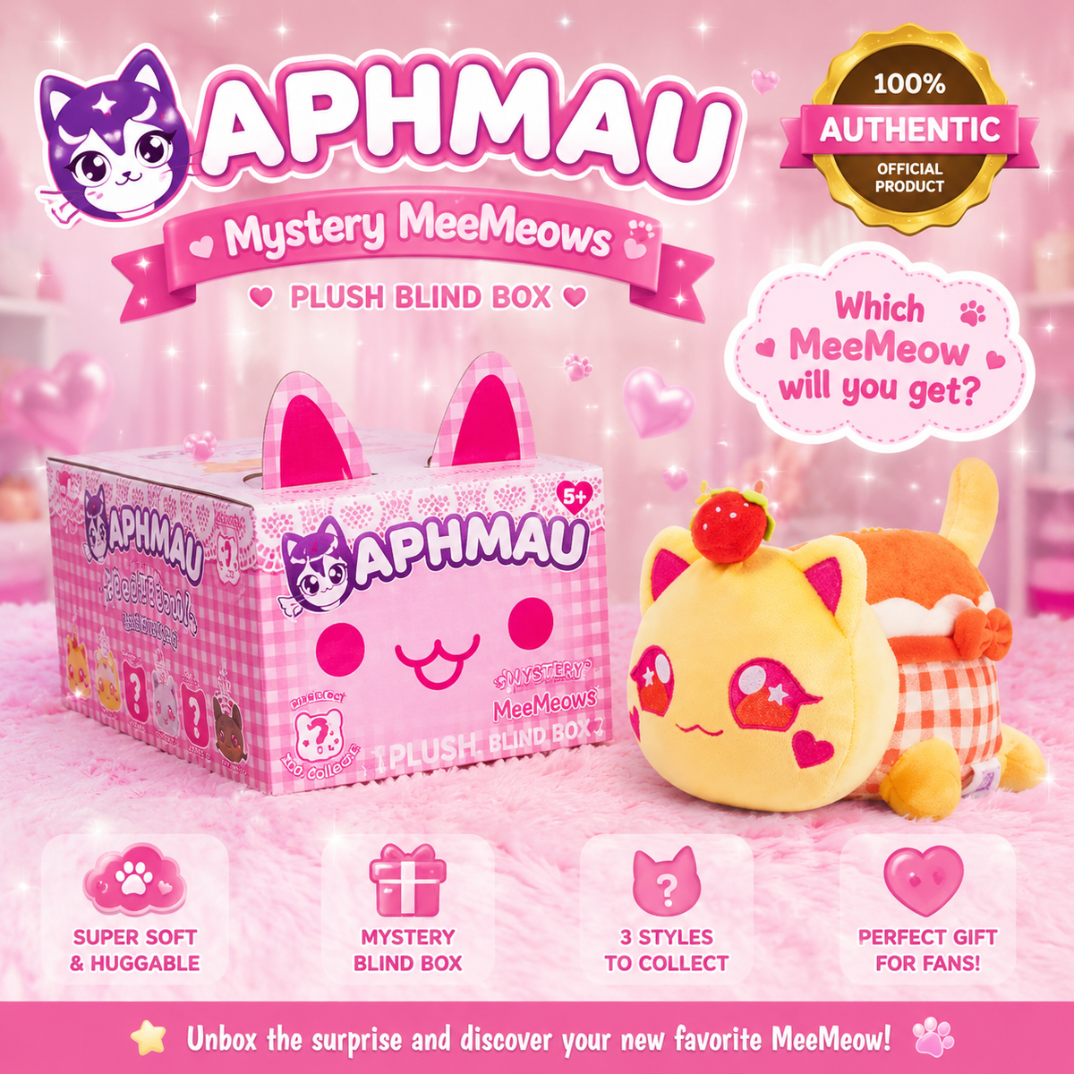 Aphmau Meemeows Plush/Bakery/Strawberry Jam Cat/ With box