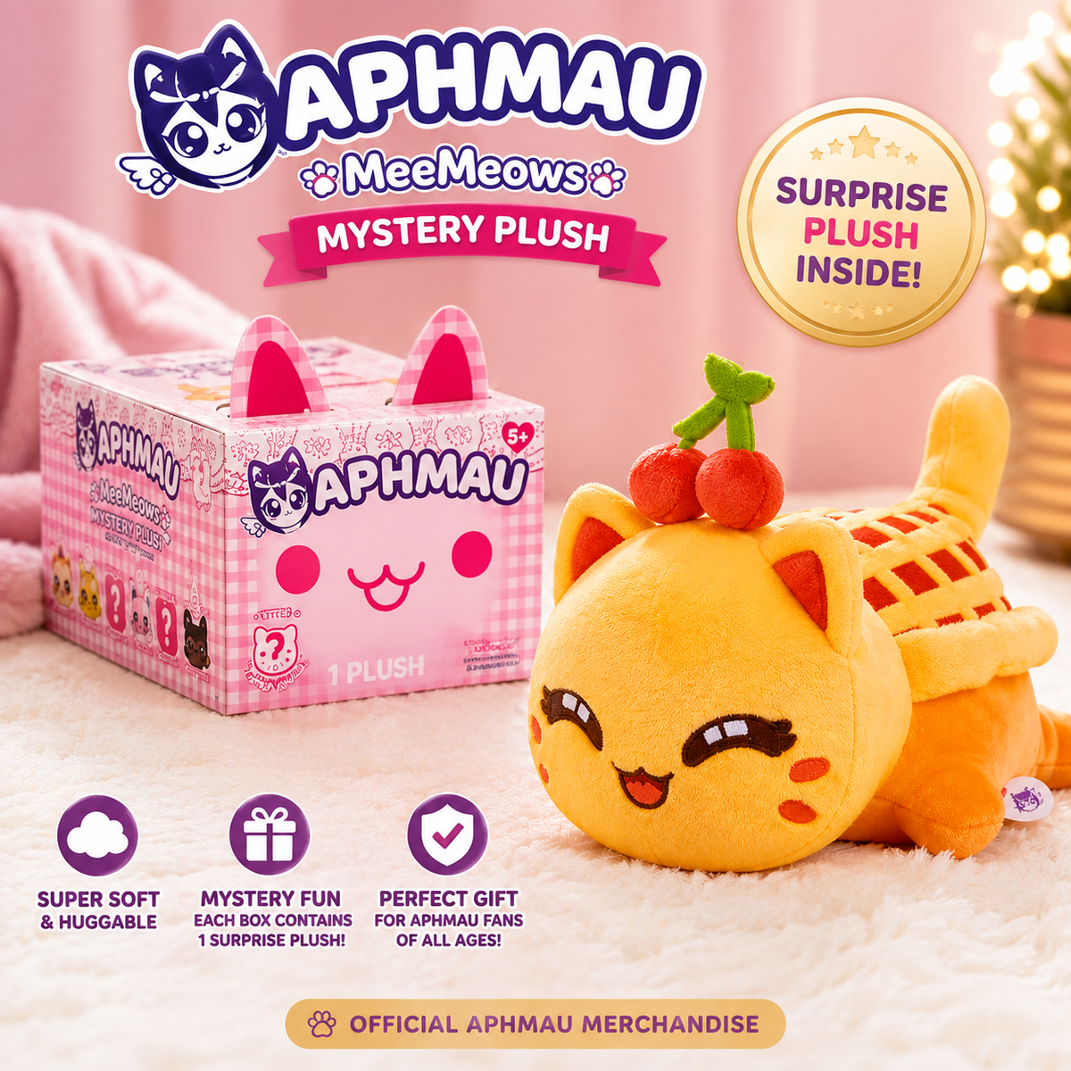 2026 Aphmau Bakery Series Meemeows Plush "Cherry Pie Cat"- NEW! opened to reveal