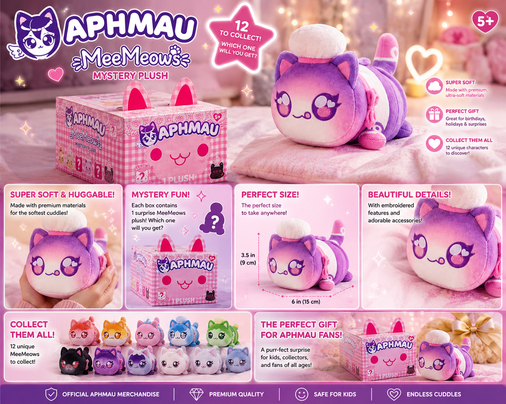 2026 Aphmau Bakery Series Meemeows Plush "Baker Cat"- NEW!! opened to reveal