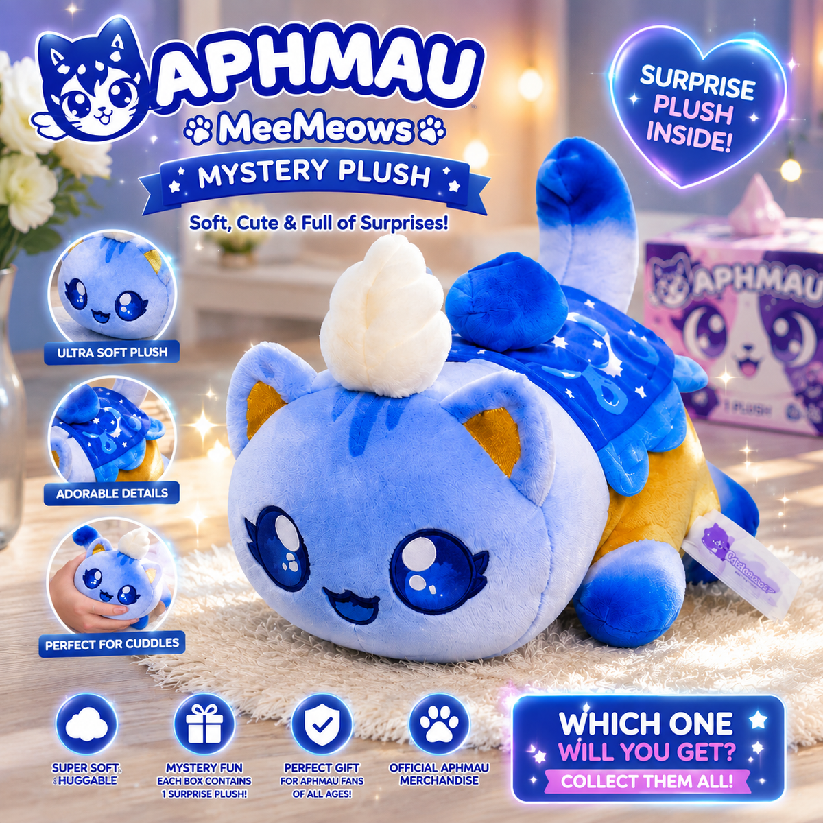 Aphmau Meemeows Plush Blue cape/blanket featuring stars and moons
