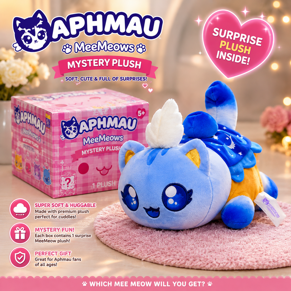Aphmau Meemeows Plush Blue cape/blanket featuring stars and moons