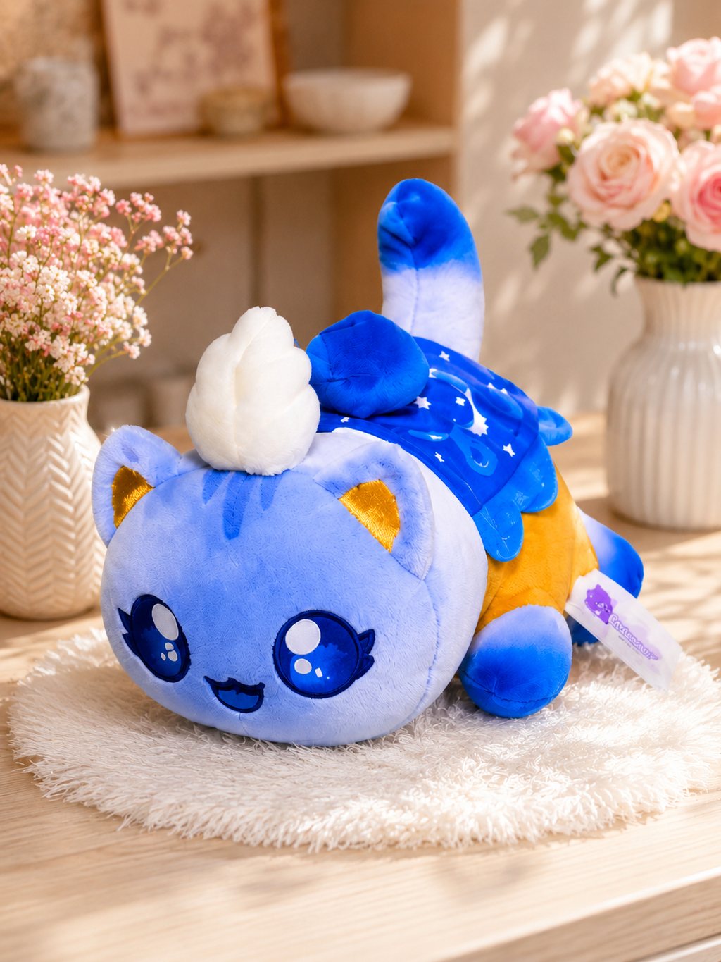 Aphmau Meemeows Plush Blue cape/blanket featuring stars and moons